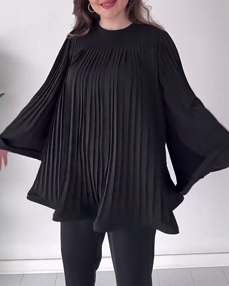 Pleated bell sleeves solid color elegant blouse blouses & shirts spring