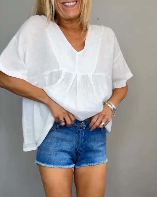 V-neck solid color blouse blouses & shirts spring summer