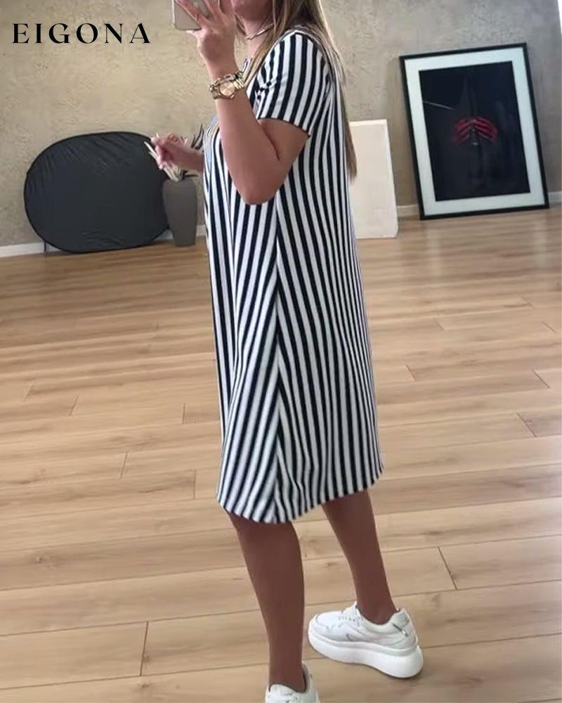 Striped print pocket casual dress casual dresses summer