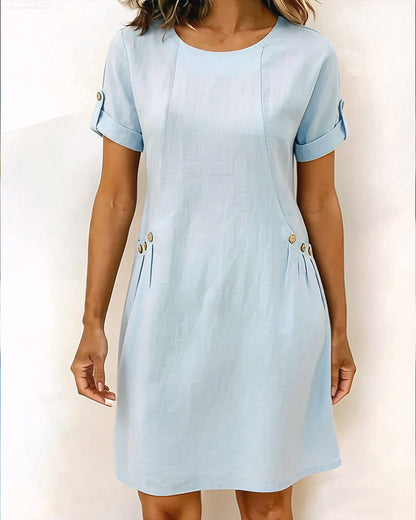 Flaxen Solid Simple Straight Dress