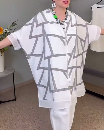 Batwing Sleeve Printed Casual Coat