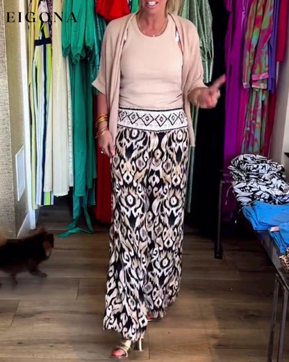 Vintage printed casual wide leg pants pants spring summer