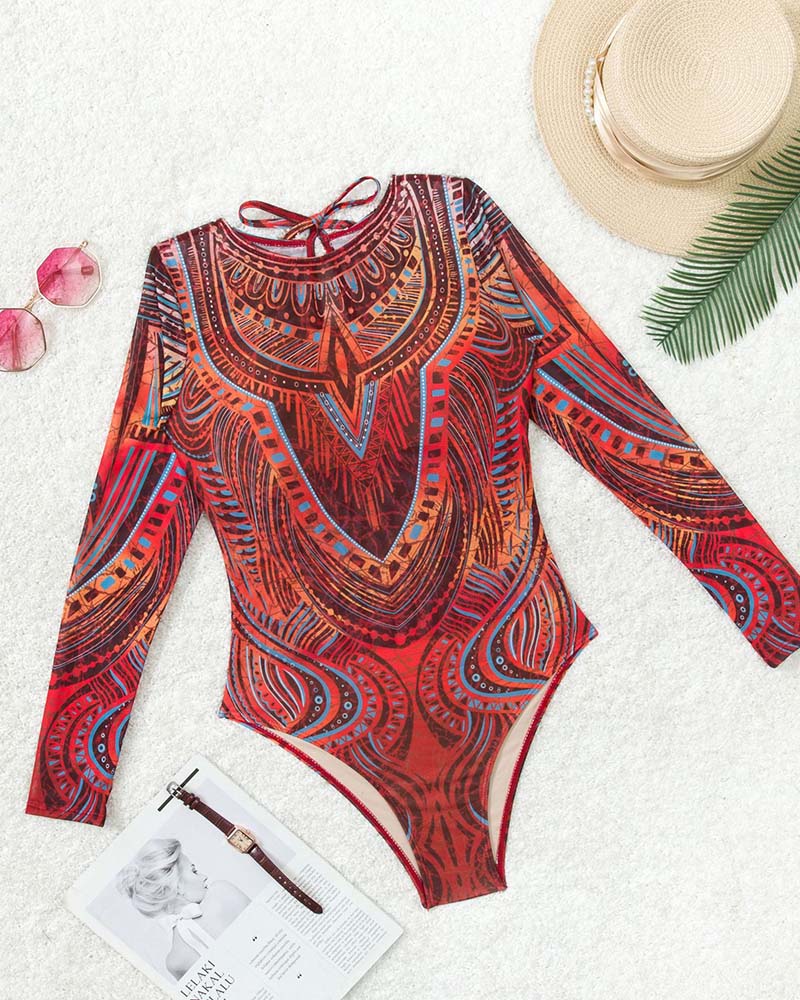 Long-Sleeved Sun-Protective One-Piece Swimsuit