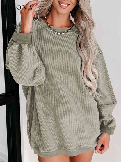 Round Neck Dropped Shoulder Washed Out Casual Sweatshirt clothes Ship From Overseas sweater sweaters SYNZ