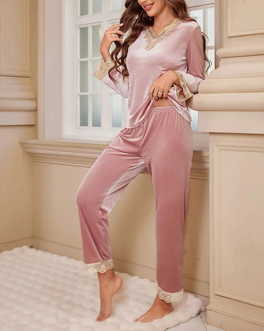 Autumn And Winter Loose Lace Home Wear Pajamas Set