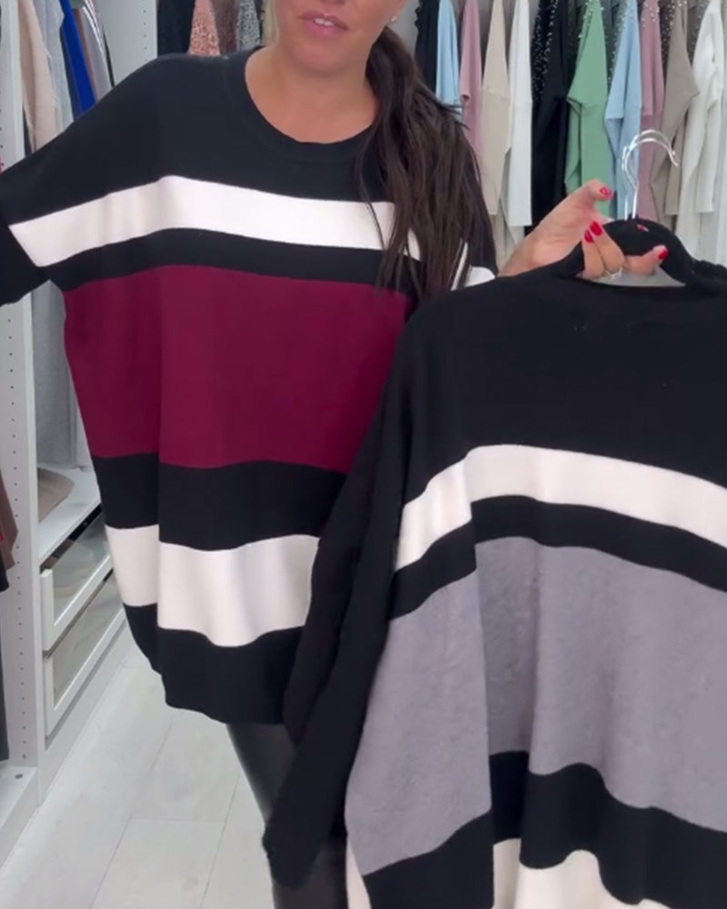 Color block striped loose pullover sweater 2024 f/w pullovers