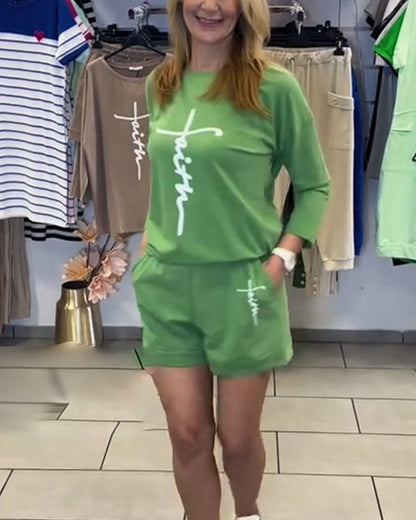 Long Sleeve Printed Shorts Set