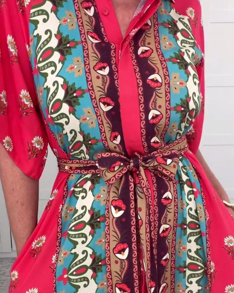 Lapel Bohemian Shirt Dress