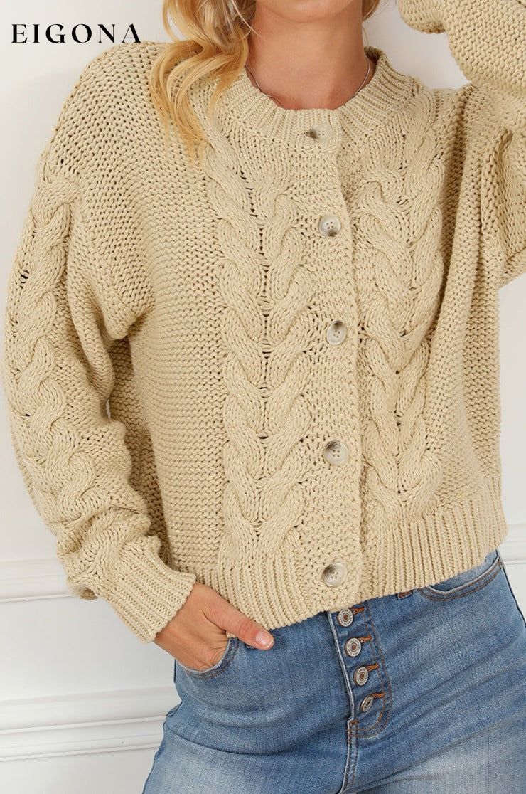 Apricot Cable Knit Buttoned Cardigan All In Stock clothes Occasion Daily Print Solid Color Season Fall & Autumn Style Southern Belle