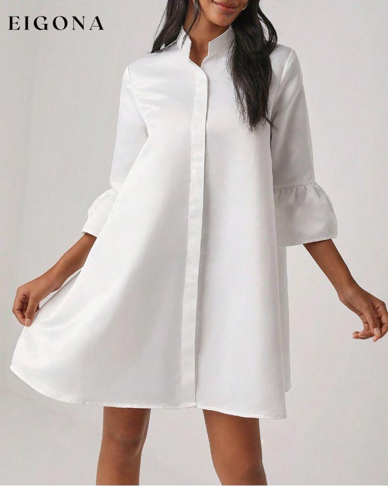 Solid color stand collar bell sleeve dress casual dresses spring summer