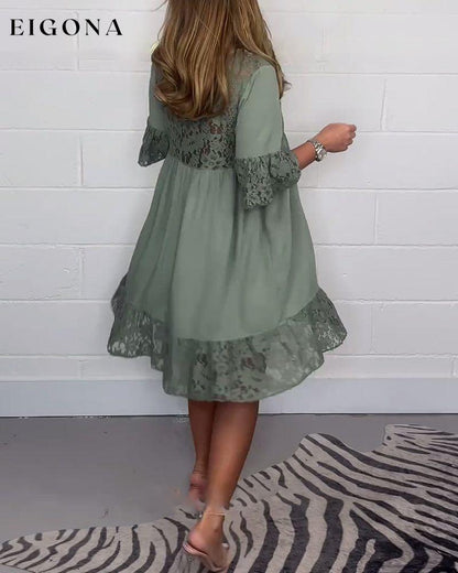 Elegant solid color lace loose V-neck dress casual dresses spring summer