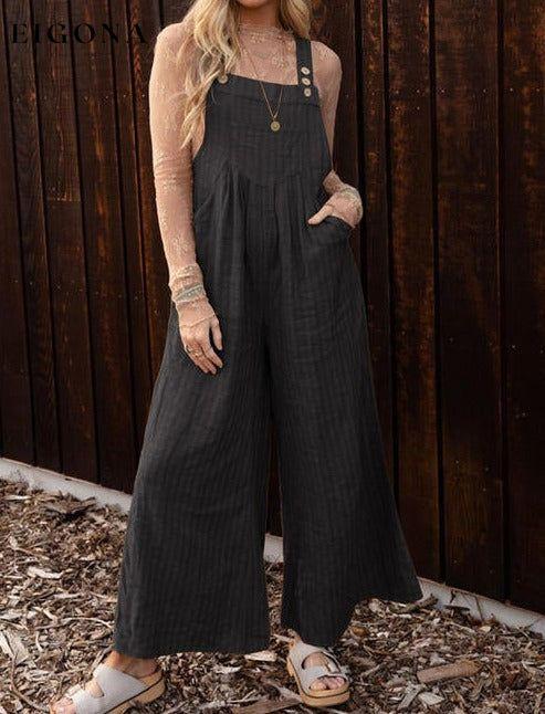 Texture Buttoned Wide Leg Overalls Black clothes Ship From Overseas SYNZ