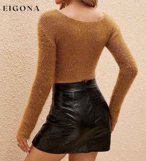 Surplice Long Sleeve Cropped Sweater clothes Ship From Overseas X.X.W