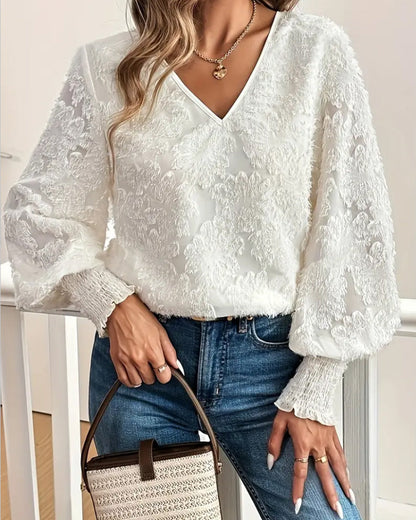 Lantern Sleeves Elegant V-Neck Blouse