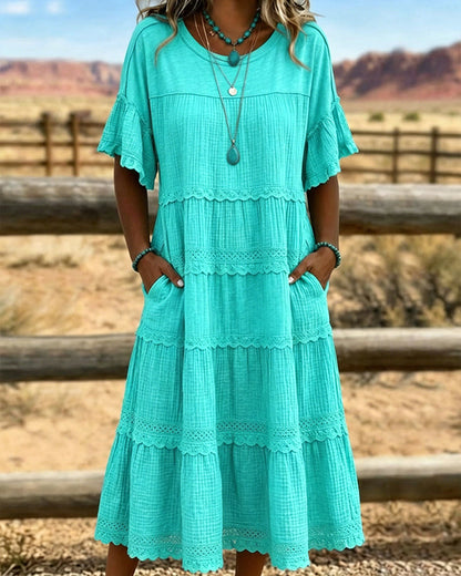 Short Sleeve Pocket Long Dress