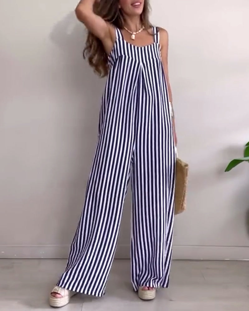 Fashion Striped Straight-Leg Jumpsuit