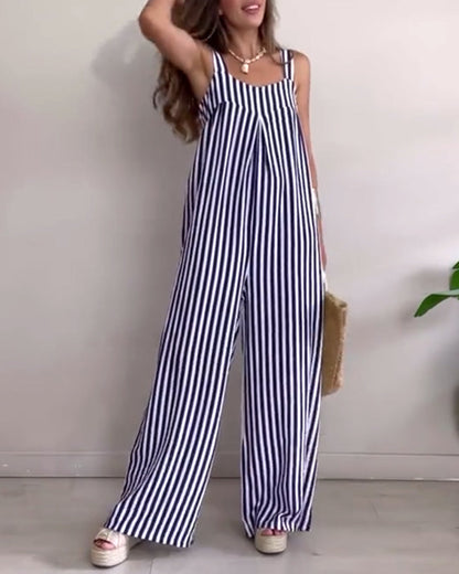 Fashion Striped Straight-Leg Jumpsuit