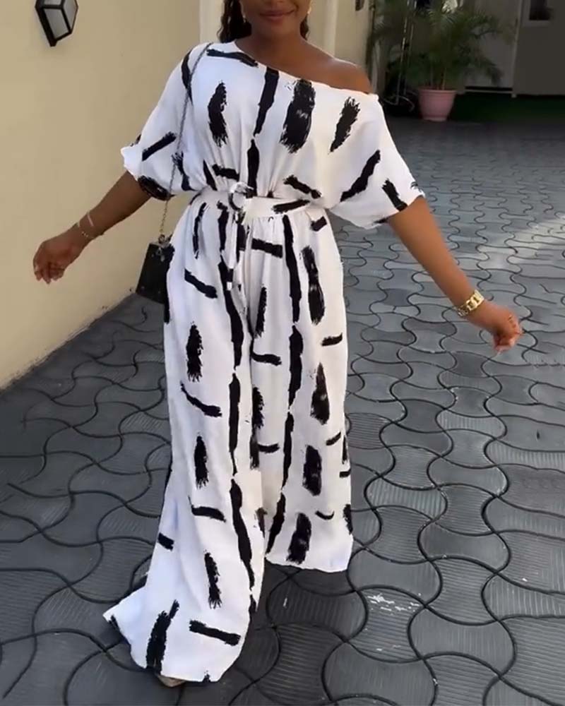 Ink Print Wide-Leg Jumpsuit