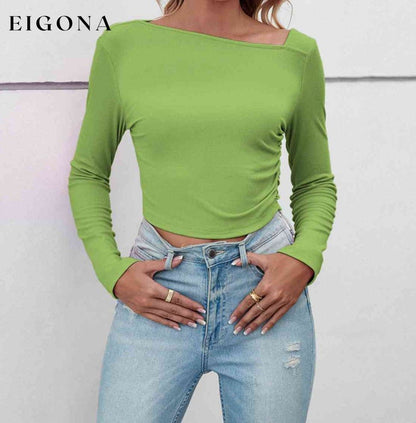 Asymmetrical Neck Long Sleeve Basic Casual Topl, Long Sleeve T-Shirt Mint Green clothes long sleeve shirts long sleeve top long sleeve tops Ship From Overseas shirt shirts top tops Y@Q@S