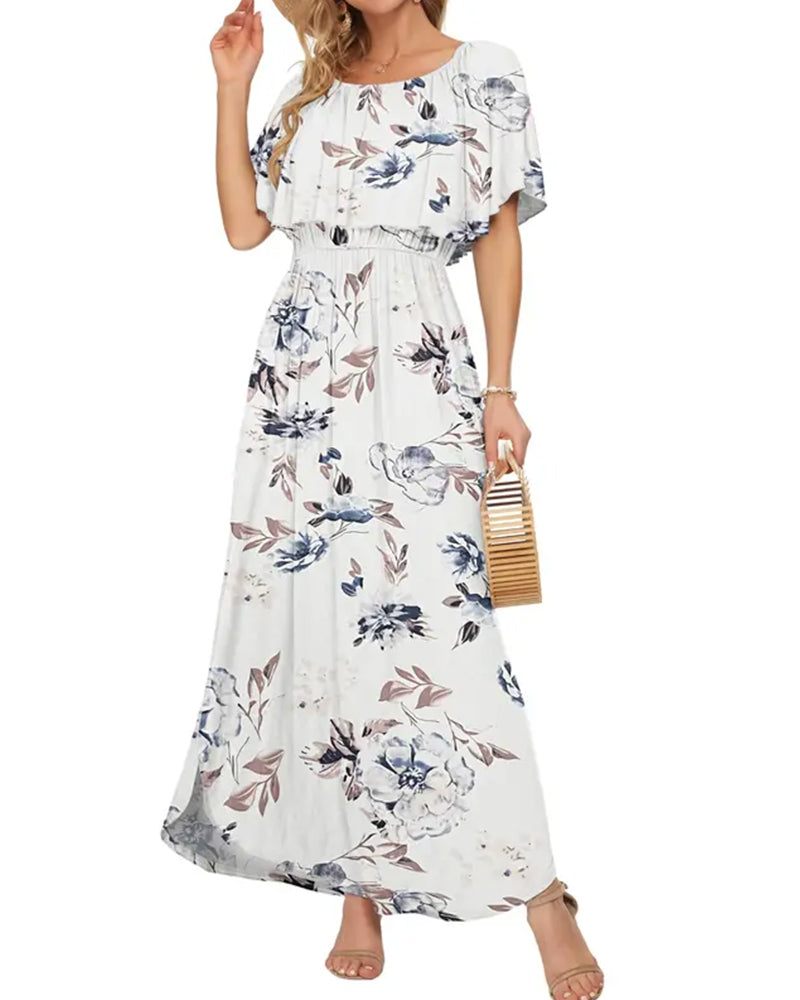 Elegant Ink Wash Floral Maxi Dress