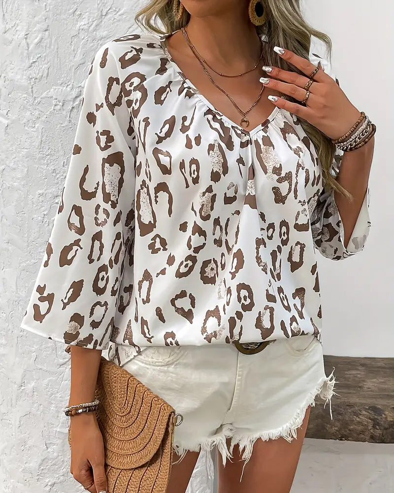 V-neck elegant printed blouse blouses & shirts spring summer