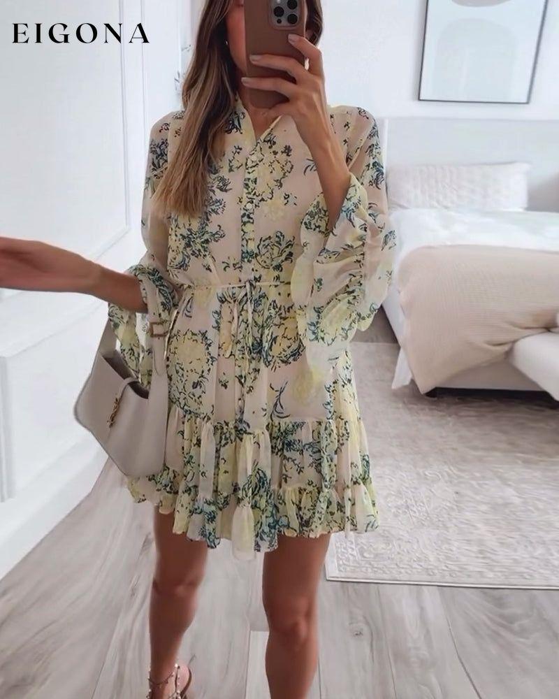 Elegant dress with floral print bell sleeves casual dresses spring summer