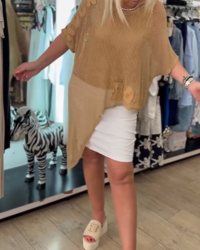 Irregular Solid Color Half Sleeve Pullover
