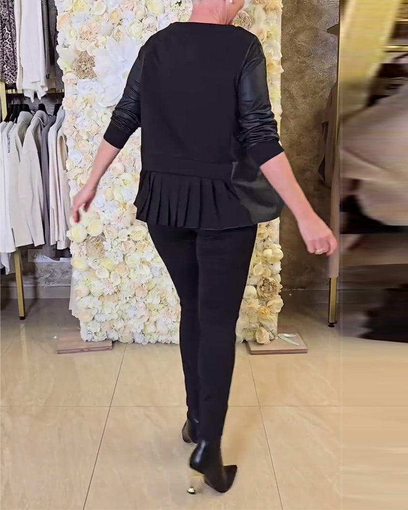 Solid Color Patchwork Long-Sleeved Sweatshirt