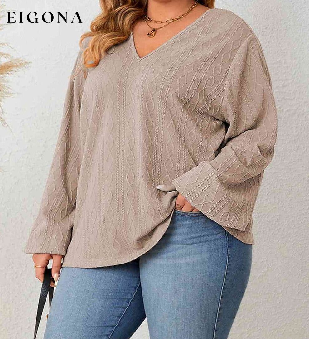 Plus Size Lace Detail V-Neck Long Sleeve Blouse clothes HS long sleeve shirt long sleeve shirts long sleeve top Ship From Overseas top tops