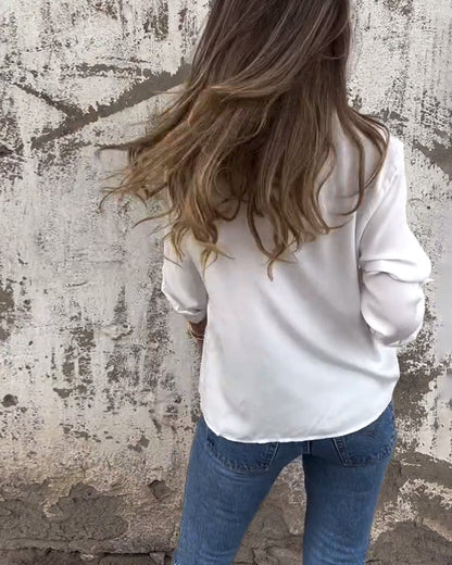 Lapel Solid Color Hollow Shirt