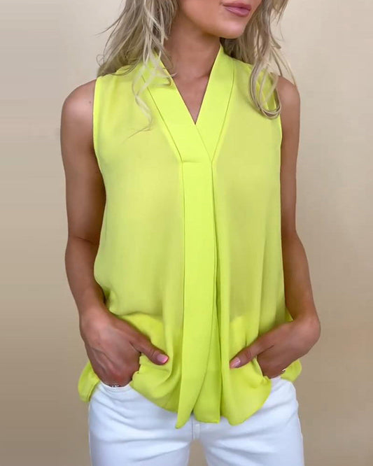 Casual solid color V-neck tank top 202466 summer tank tops & camis