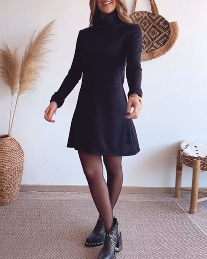 Simple solid color high collar elegant long sleeve dress 2024 f/w casual dresses