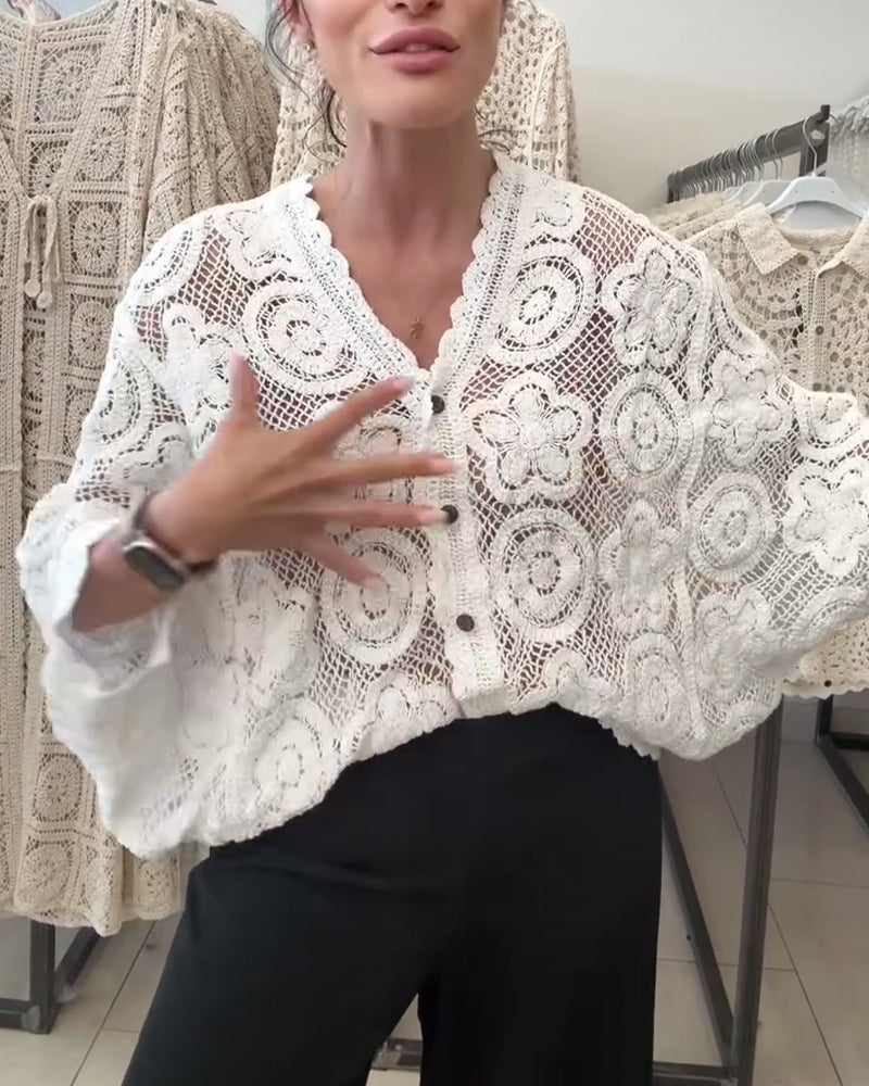 Hollow Solid Color Long Sleeve Coat