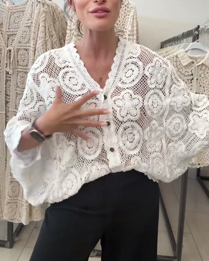 Hollow Solid Color Long Sleeve Coat