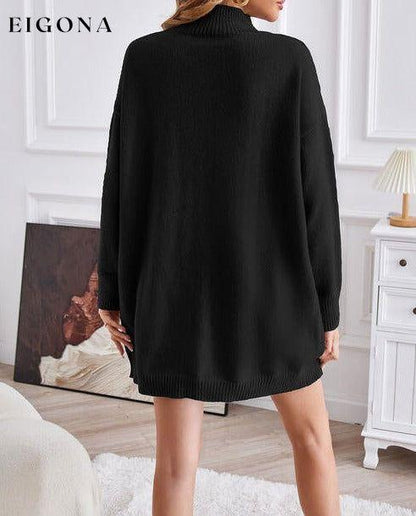 Exposed Seam Mock Neck Slit Sweater clothes SF Knit Ship From Overseas Sweater sweaters