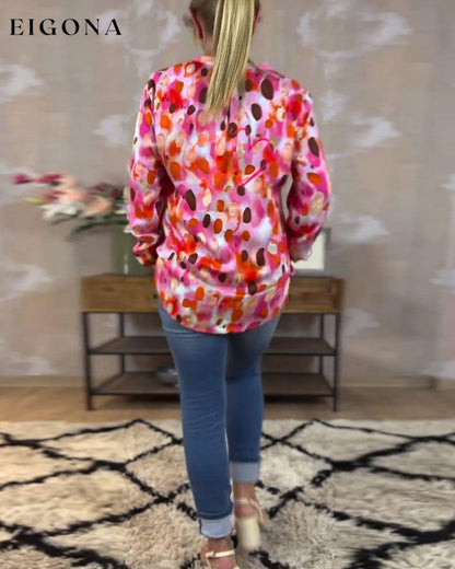 Colorful printed V-neck long-sleeve fashion blouse blouses & shirts spring summer