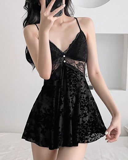 Sexy Suspender Breast Pads Sleep Dress