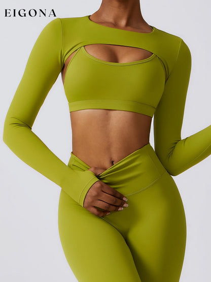 Cropped Cutout Long Sleeve Sports Top Lime clothes Ship From Overseas Shipping Delay 09/29/2023 - 10/04/2023 trend workout Z&C