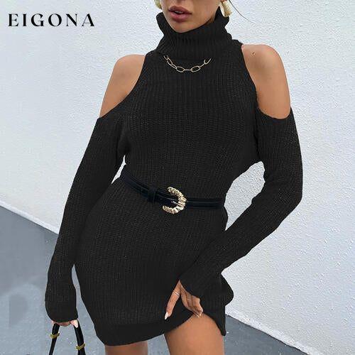 Cold Shoulder Turtleneck Sweater Dress clothes Romantichut Ship From Overseas