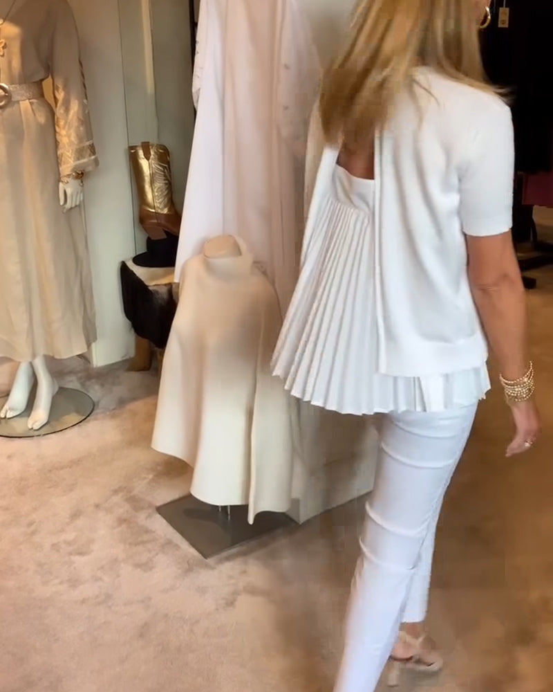 Pleated Round Neck Solid Color Top