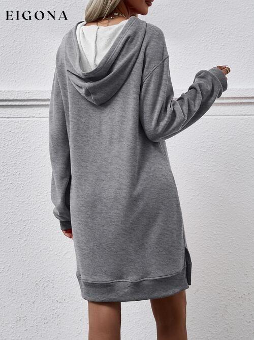 Slit Long Sleeve Hooded Dress with Pocket Changeable clothes Ship From Overseas