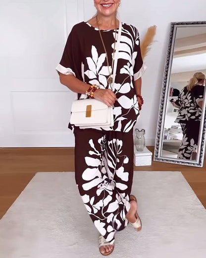 Loose Floral Wide-Leg Pants Suit