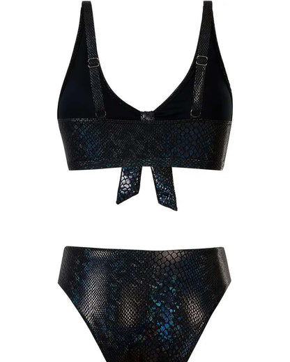 Snake Print Chest Tie High Waist Triangle Bikini