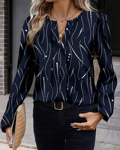 Polka Dot Print Long-Sleeved Blouse