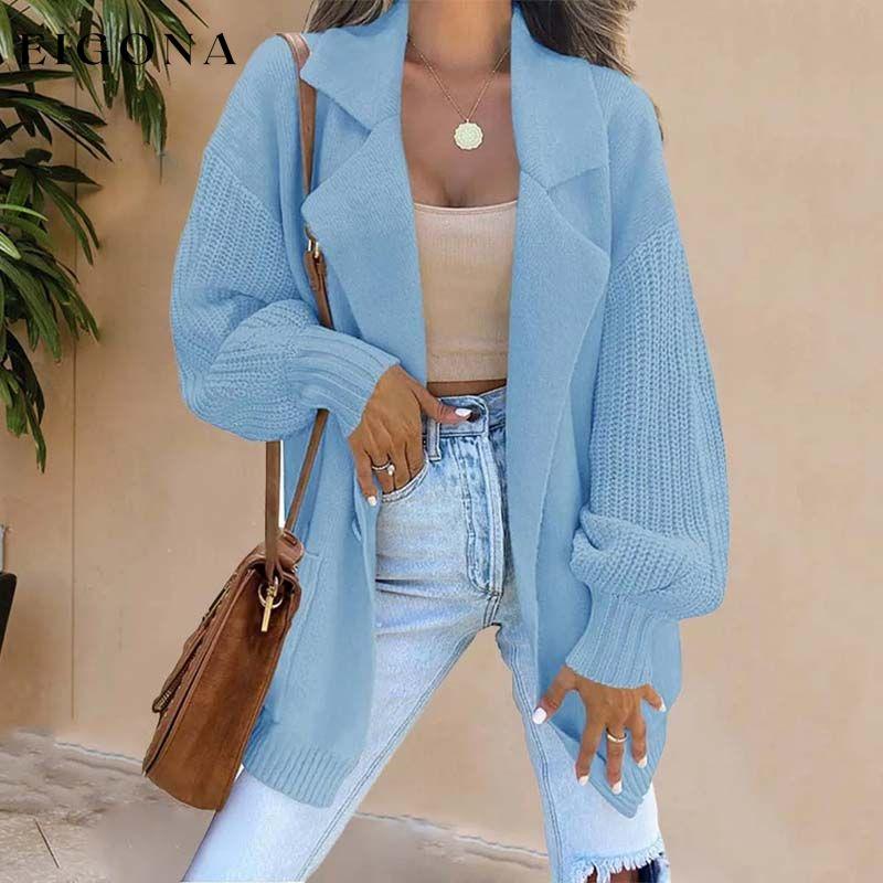 Casual Solid Colour Cardigan Blue best Best Sellings cardigan cardigans clothes Sale tops Topseller