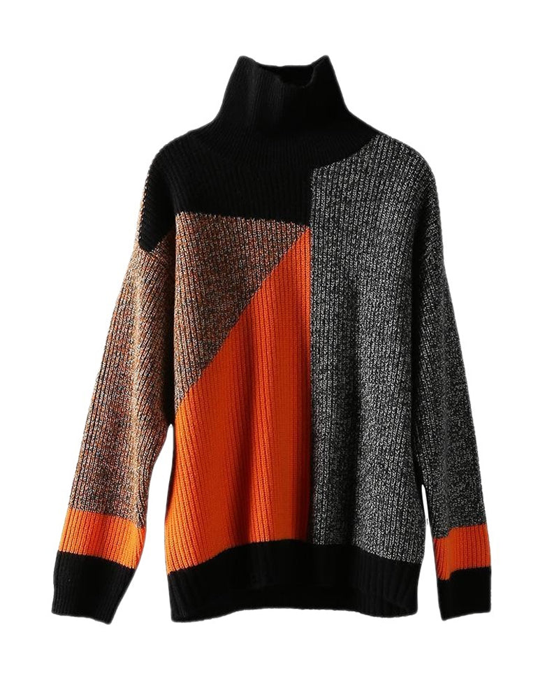 Chic High Neck color block Pullover 2023 f/w 202466 23BF pullovers