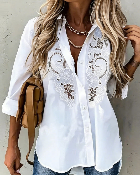 Casual Long-Sleeve Cutout Blouse