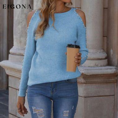 Pearl Patchwork Cold Shoulder Sweater clothes Romantichut Ship From Overseas