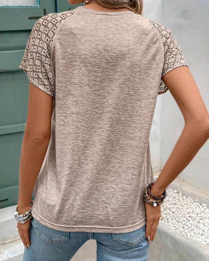Solid Color Hollow Round Neck Slim T-Shirt