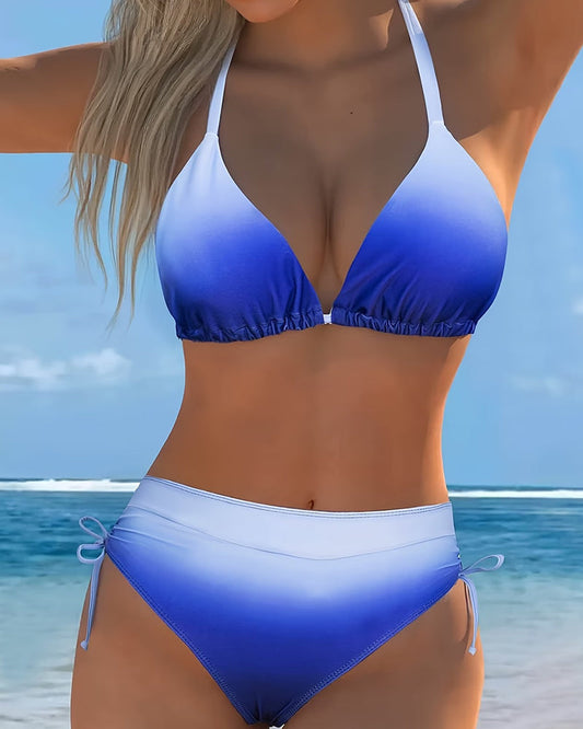 Halterneck Lace-Up Gradient Bikini
